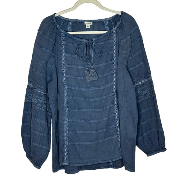 Sundance Tops - Sundance Blue Balloon Sleeve Boho Women’s Blouse